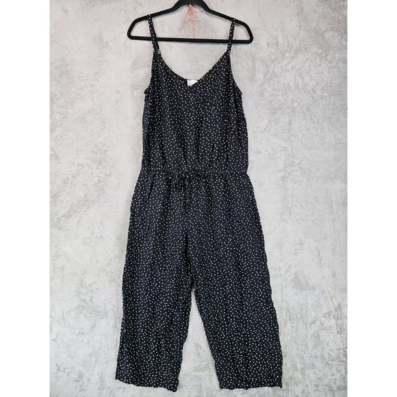 Tommy Bahama Sea Swell Linen Blend Cropped Jumpsuit Womens M Black Polka Dot - Picture 1 of 10